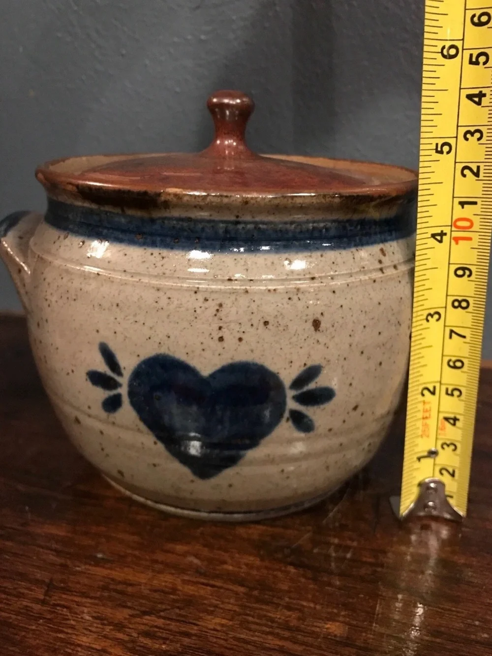Harvey Pottery Stoneware Heart Motif Bean Pot Crock Signed 2/95 (1995)